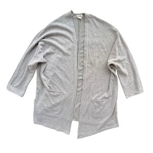 DONNI Women One Size Gray Beige Sandwash Stripe Ribbed Open Long Sleeve Cardigan